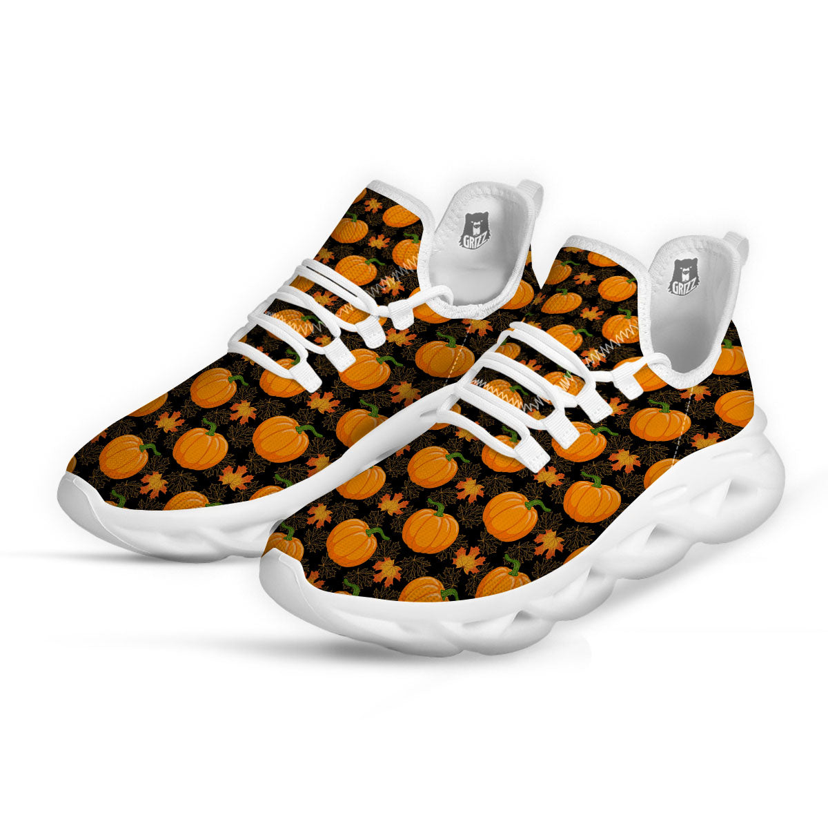 Pumpkin Orange Print Pattern White Running Shoes-grizzshop