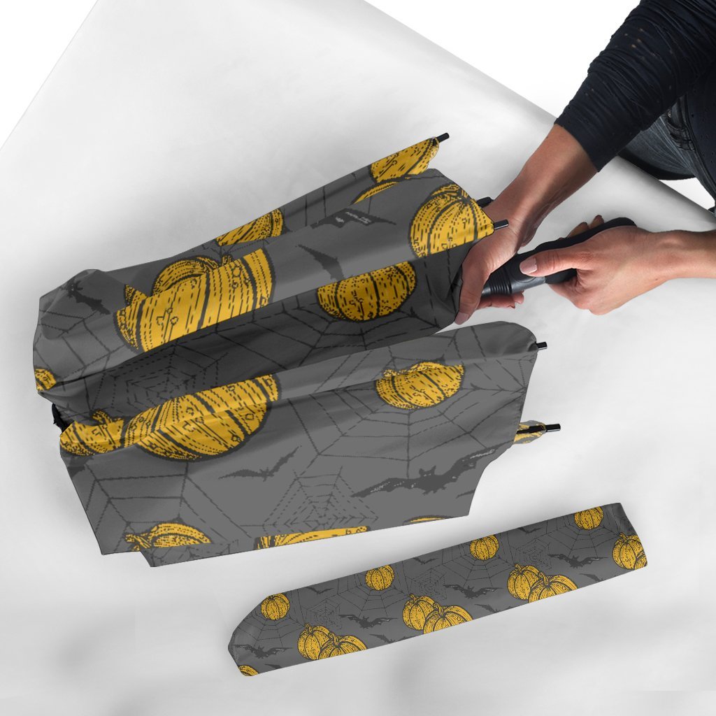 Pumpkin Pattern Print Automatic Foldable Umbrella-grizzshop