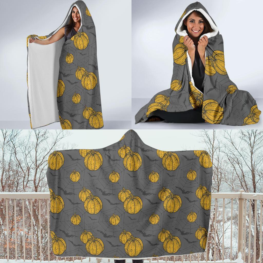 Pumpkin Pattern Print Hooded Blanket-grizzshop