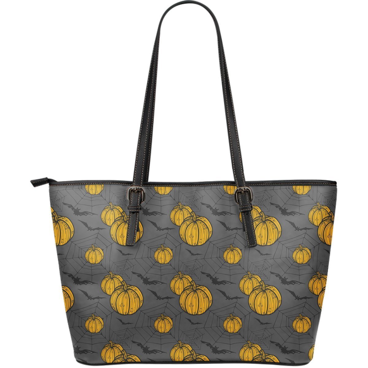 Pumpkin Pattern Print Leather Tote Bag-grizzshop