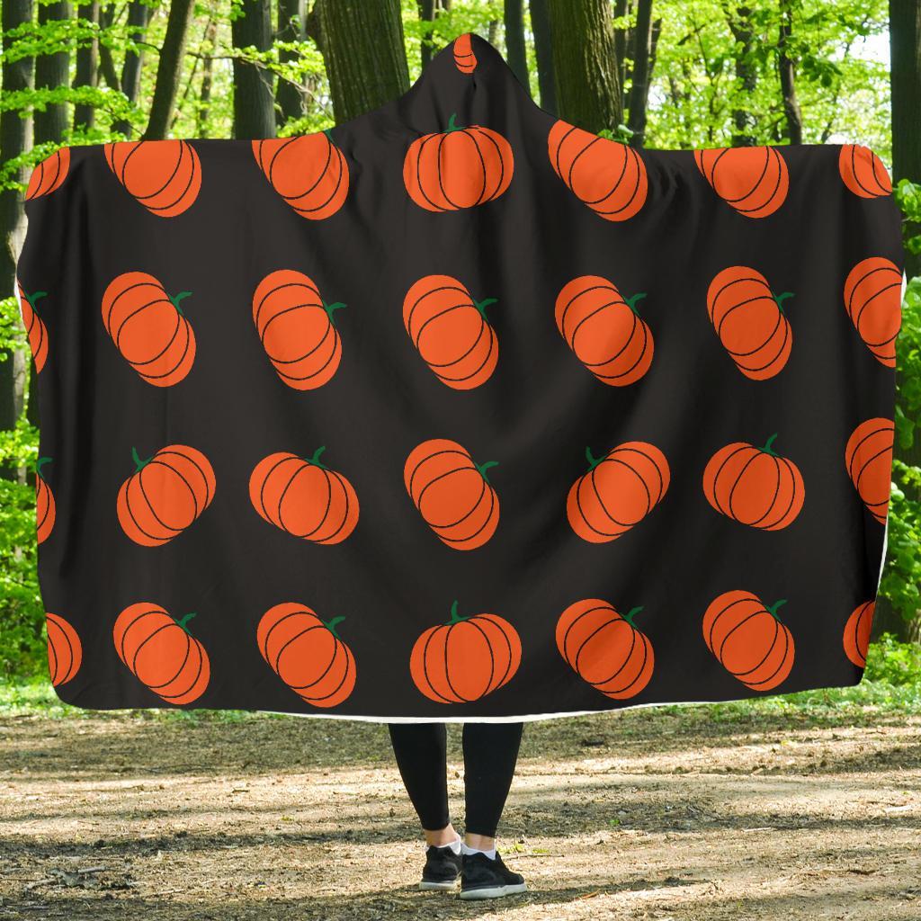 Pumpkin Print Pattern Hooded Blanket-grizzshop