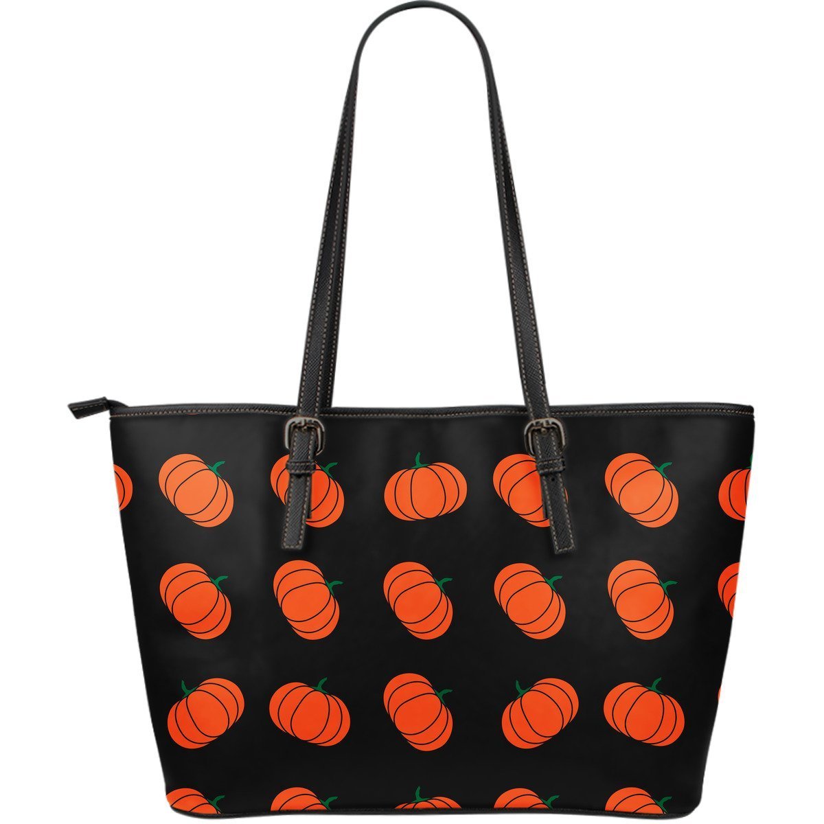 Pumpkin Print Pattern Leather Tote Bag-grizzshop
