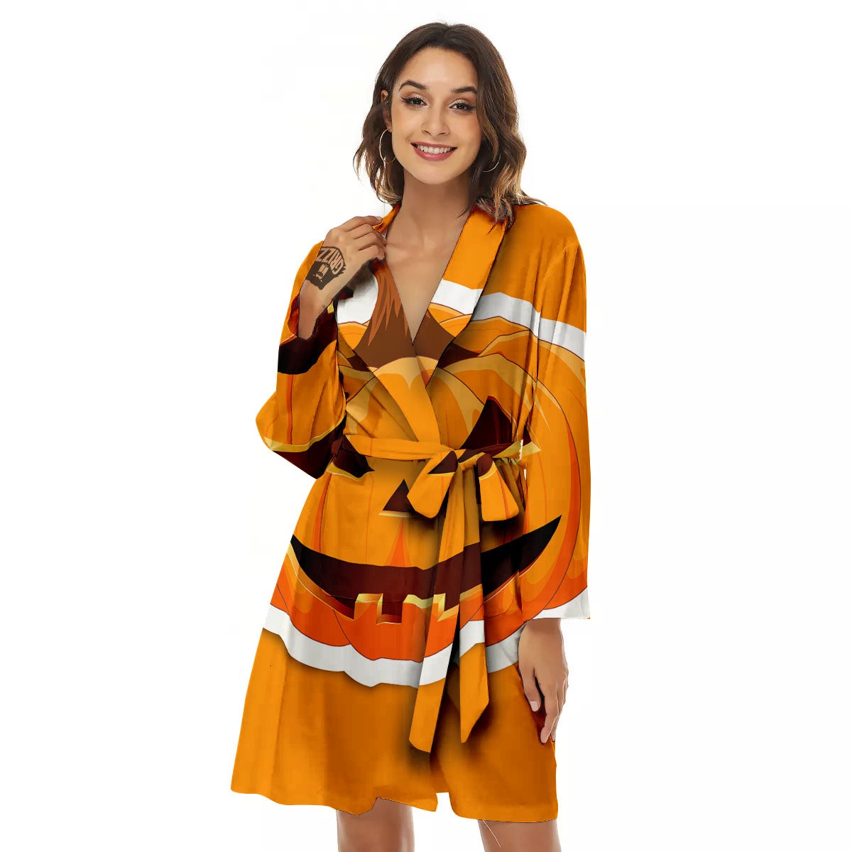 Pumpkin Print Women's Robe-grizzshop