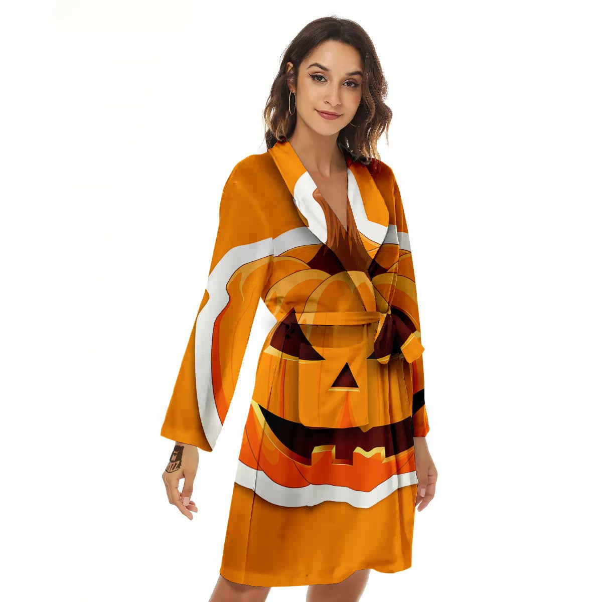 Pumpkin Print Women's Robe-grizzshop