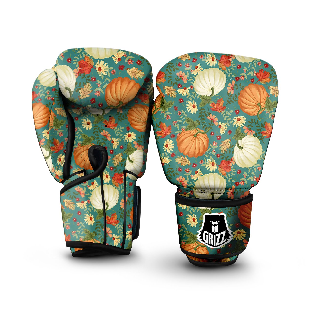 Pumpkin Vintage Print Pattern Boxing Gloves-grizzshop