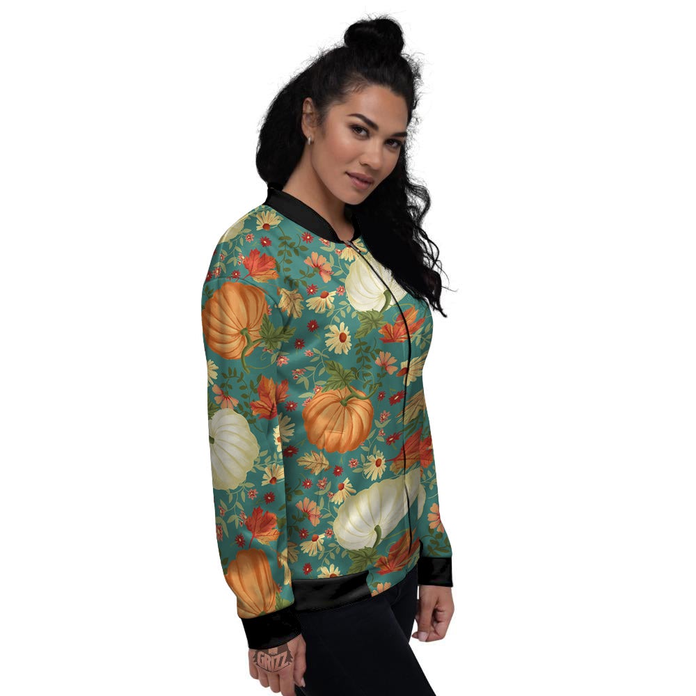 Pumpkin Vintage Print Pattern Women's Bomber Jacket-grizzshop