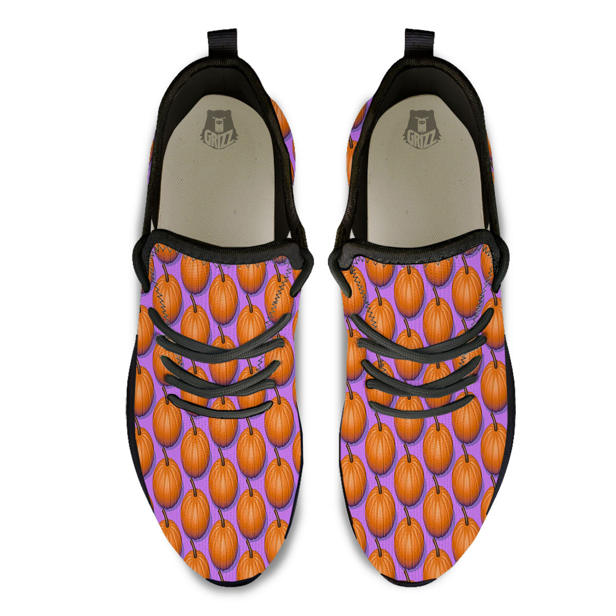 Pumpkin Wave Print Pattern Black Athletic Shoes-grizzshop