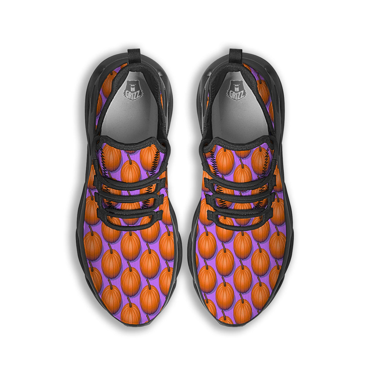 Pumpkin Wave Print Pattern Black Running Shoes-grizzshop
