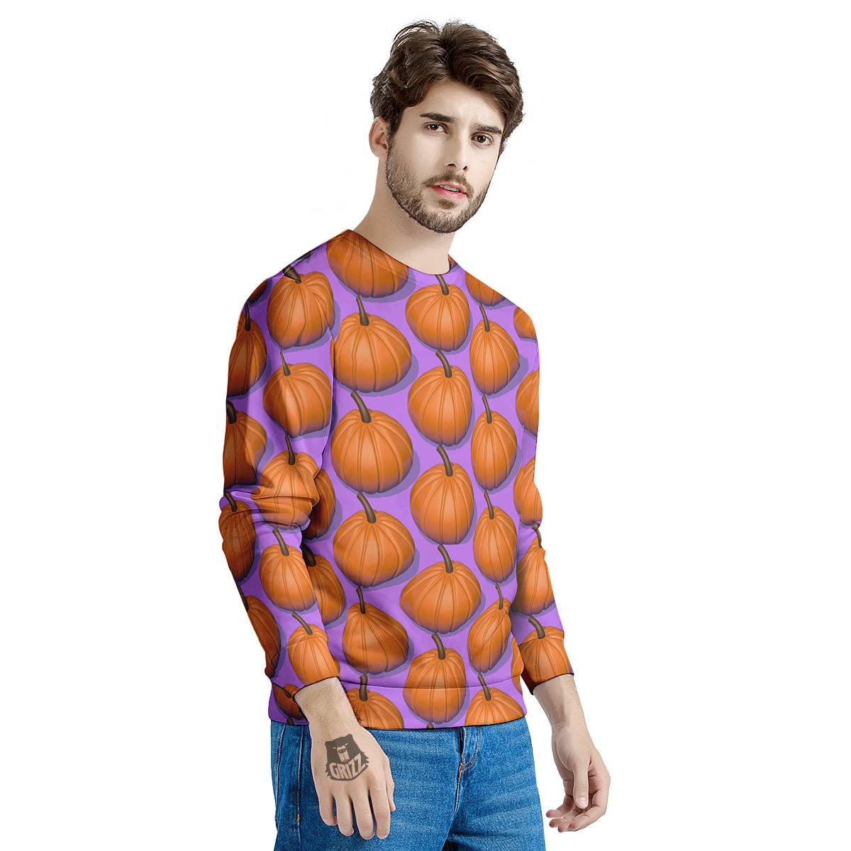Pumpkin Wave Print Pattern Men's Sweatshirt-grizzshop
