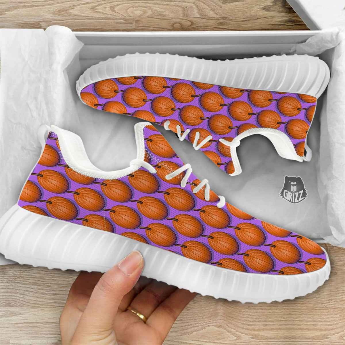 Pumpkin Wave Print Pattern White Walking Shoes-grizzshop