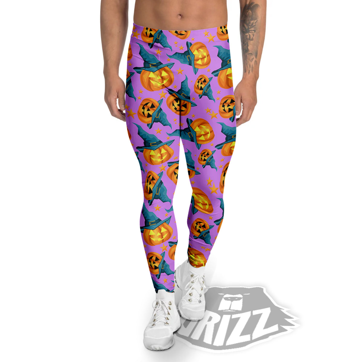 Pumpkin Witch Halloween Cute Print Men's Leggings-grizzshop