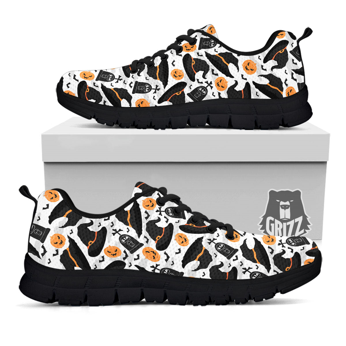Pumpkin Witch Halloween Print Pattern Black Sneaker-grizzshop