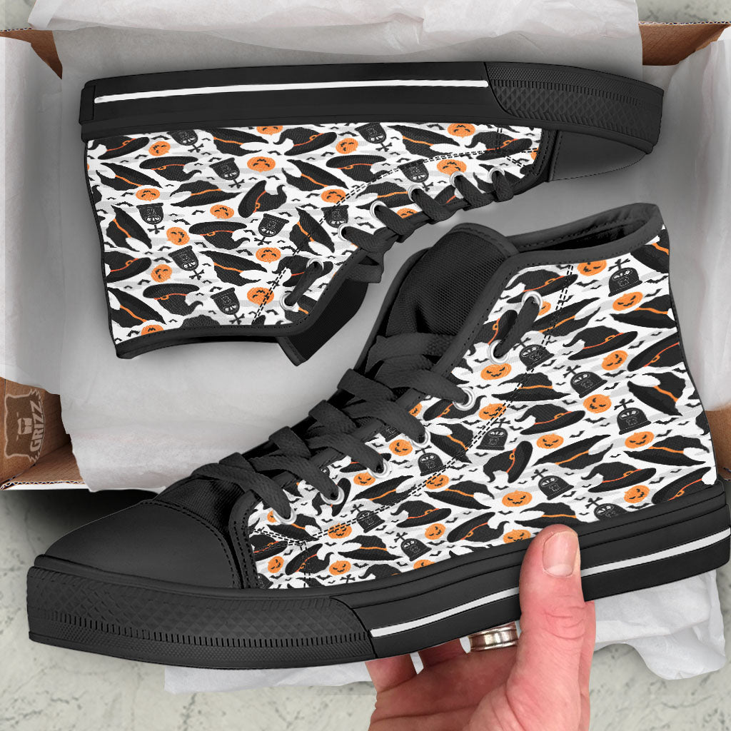 Pumpkin Witch Halloween Print Pattern High Top Shoes-grizzshop