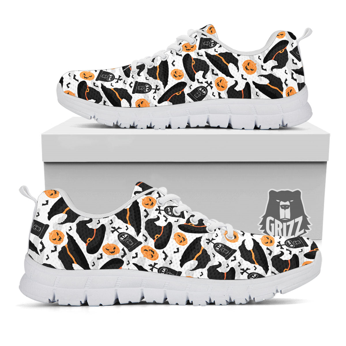 Pumpkin Witch Halloween Print Pattern White Sneaker-grizzshop