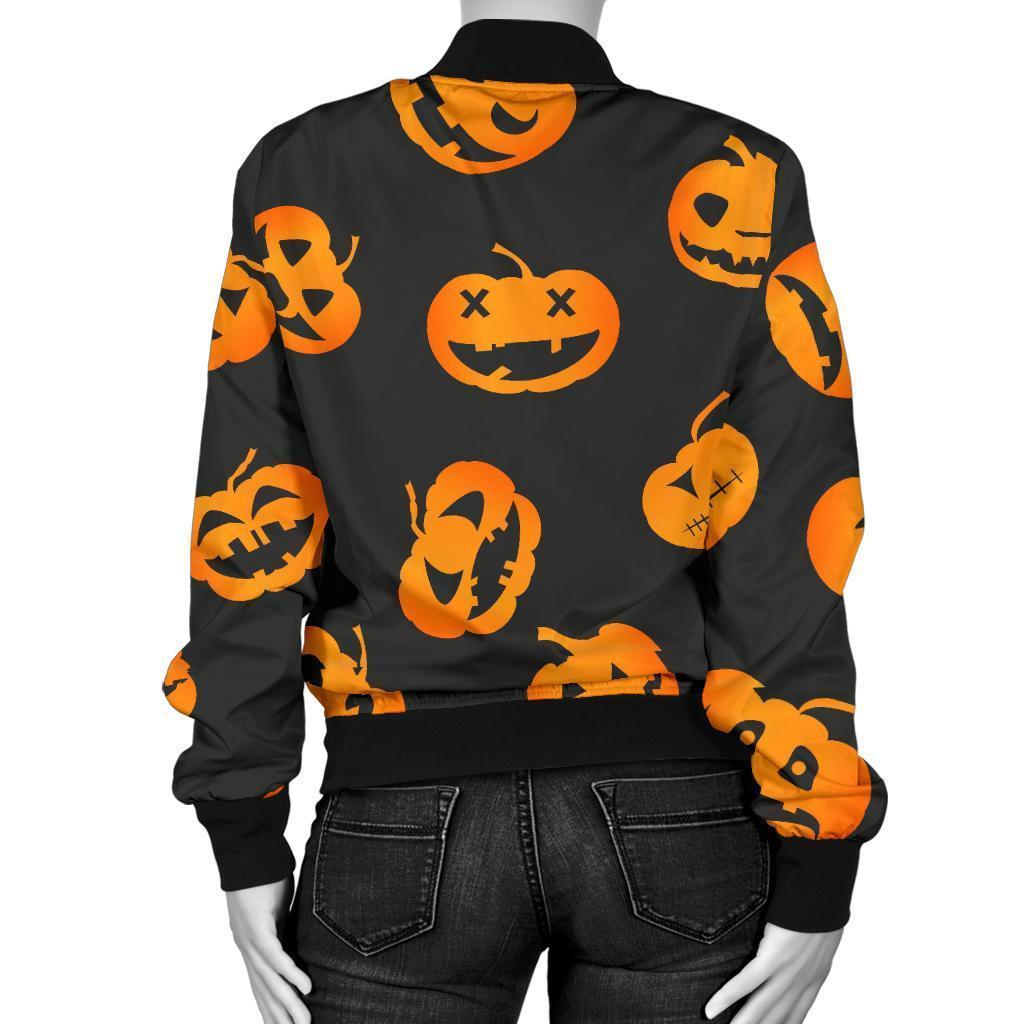 Pumpkin Halloween Pattern Print Women Casual Bomber Jacket-grizzshop