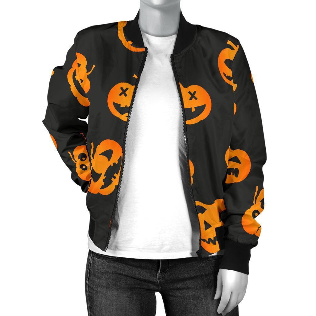 Pumpkin Halloween Pattern Print Women Casual Bomber Jacket-grizzshop