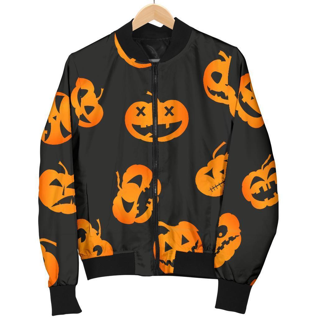 Pumpkin Halloween Pattern Print Women Casual Bomber Jacket-grizzshop
