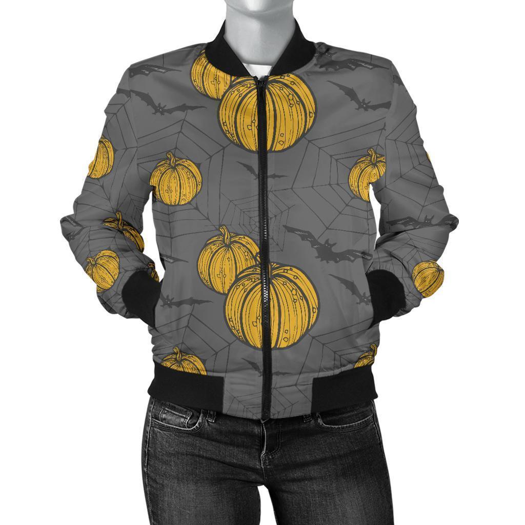 Pumpkin Pattern Print Women Casual Bomber Jacket-grizzshop