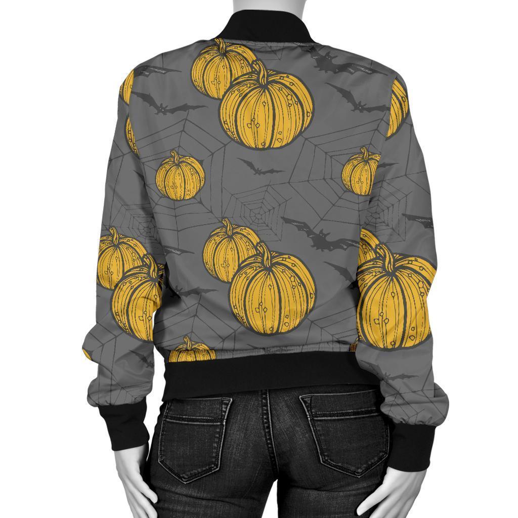 Pumpkin Pattern Print Women Casual Bomber Jacket-grizzshop