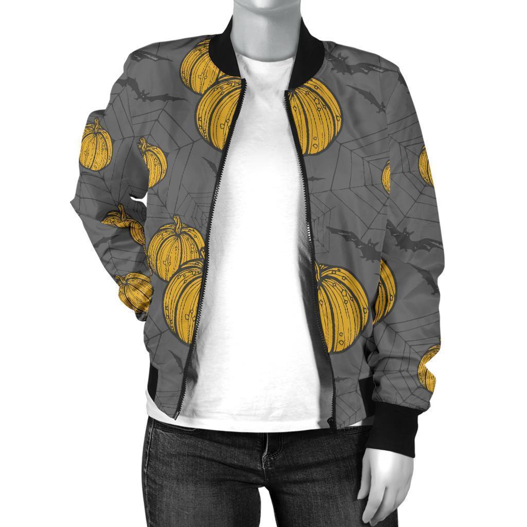 Pumpkin Pattern Print Women Casual Bomber Jacket-grizzshop