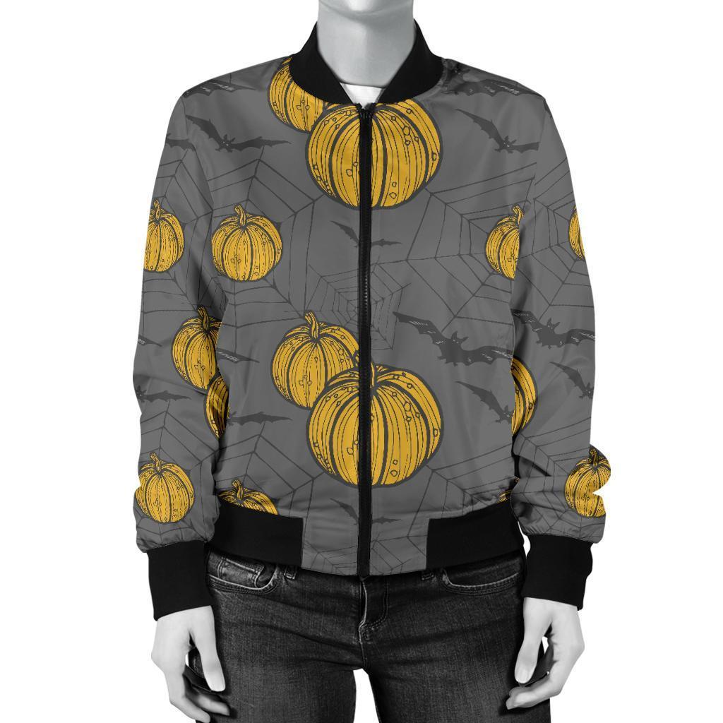 Pumpkin Pattern Print Women Casual Bomber Jacket-grizzshop