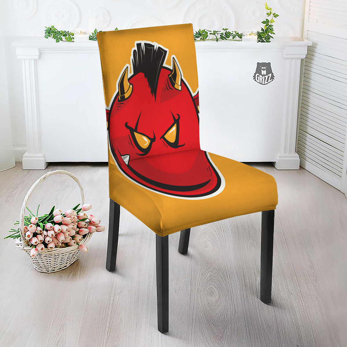 Punk Devil Mohawk Print Dining Chair Slipcover-grizzshop
