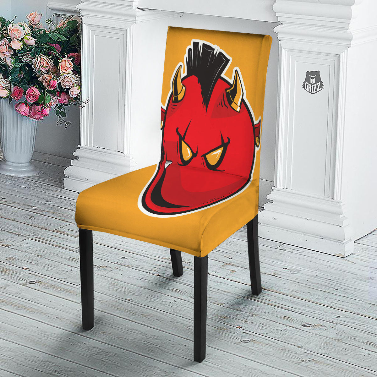 Punk Devil Mohawk Print Dining Chair Slipcover-grizzshop