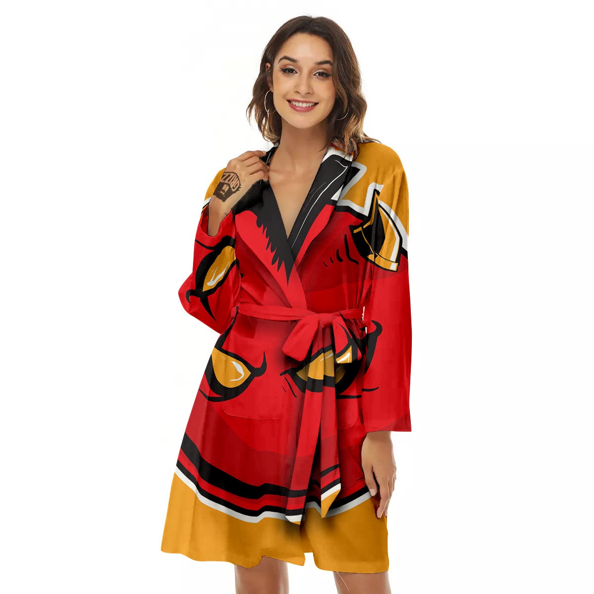 Punk Devil Mohawk Print Women's Robe-grizzshop