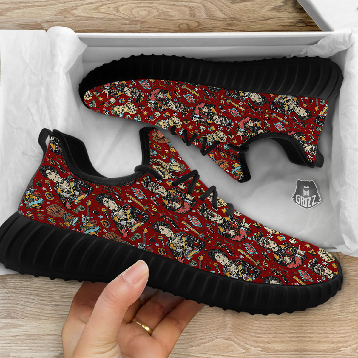 Punk Girl Lifestyle Tattoo Print Pattern Black Walking Shoes-grizzshop