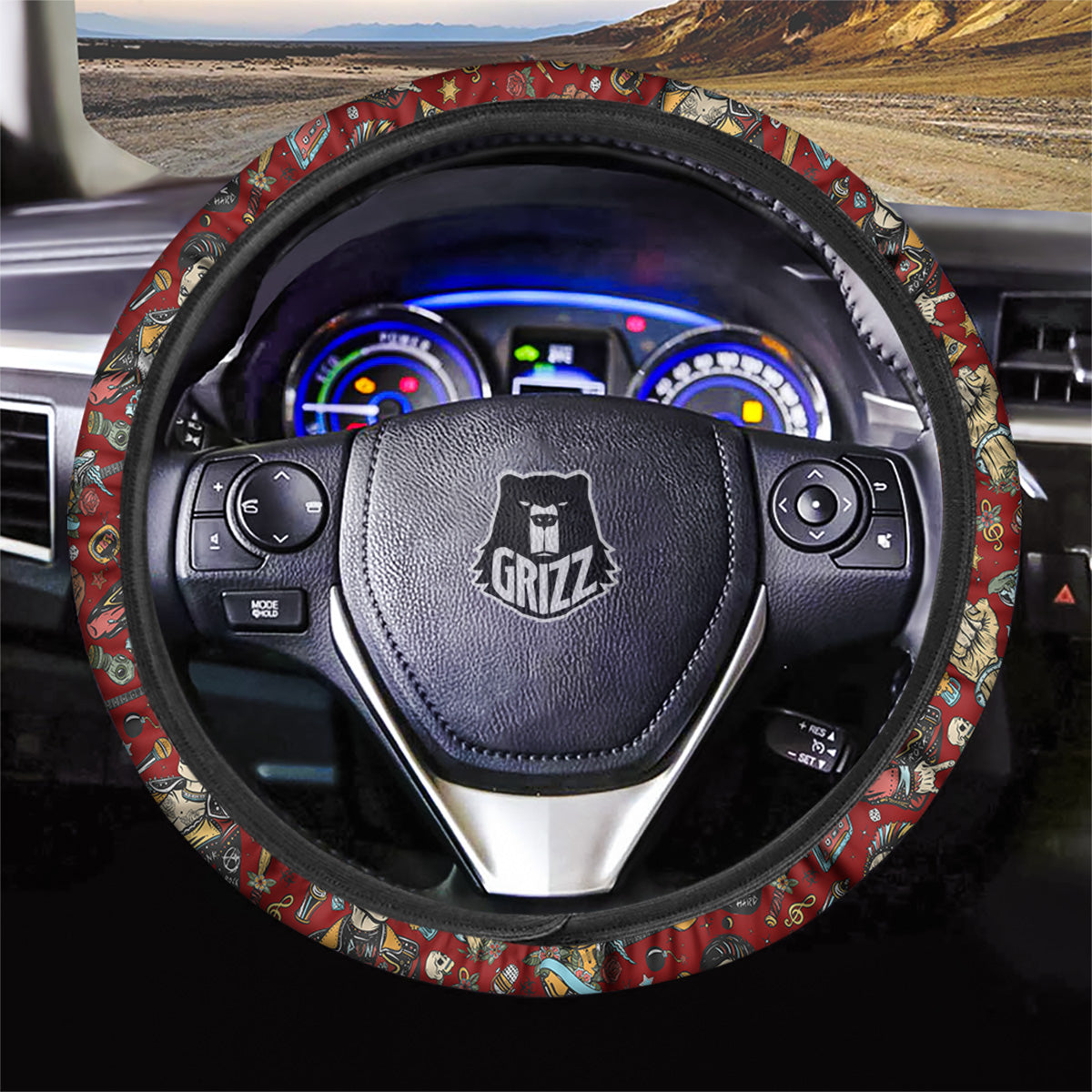 Punk Girl Lifestyle Tattoo Print Pattern Car Steering Wheel Cover-grizzshop