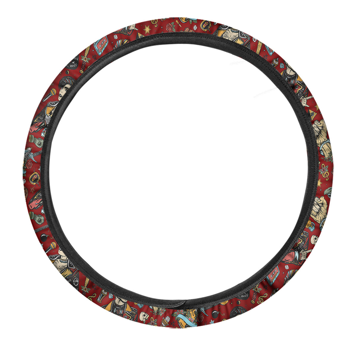 Punk Girl Lifestyle Tattoo Print Pattern Car Steering Wheel Cover-grizzshop