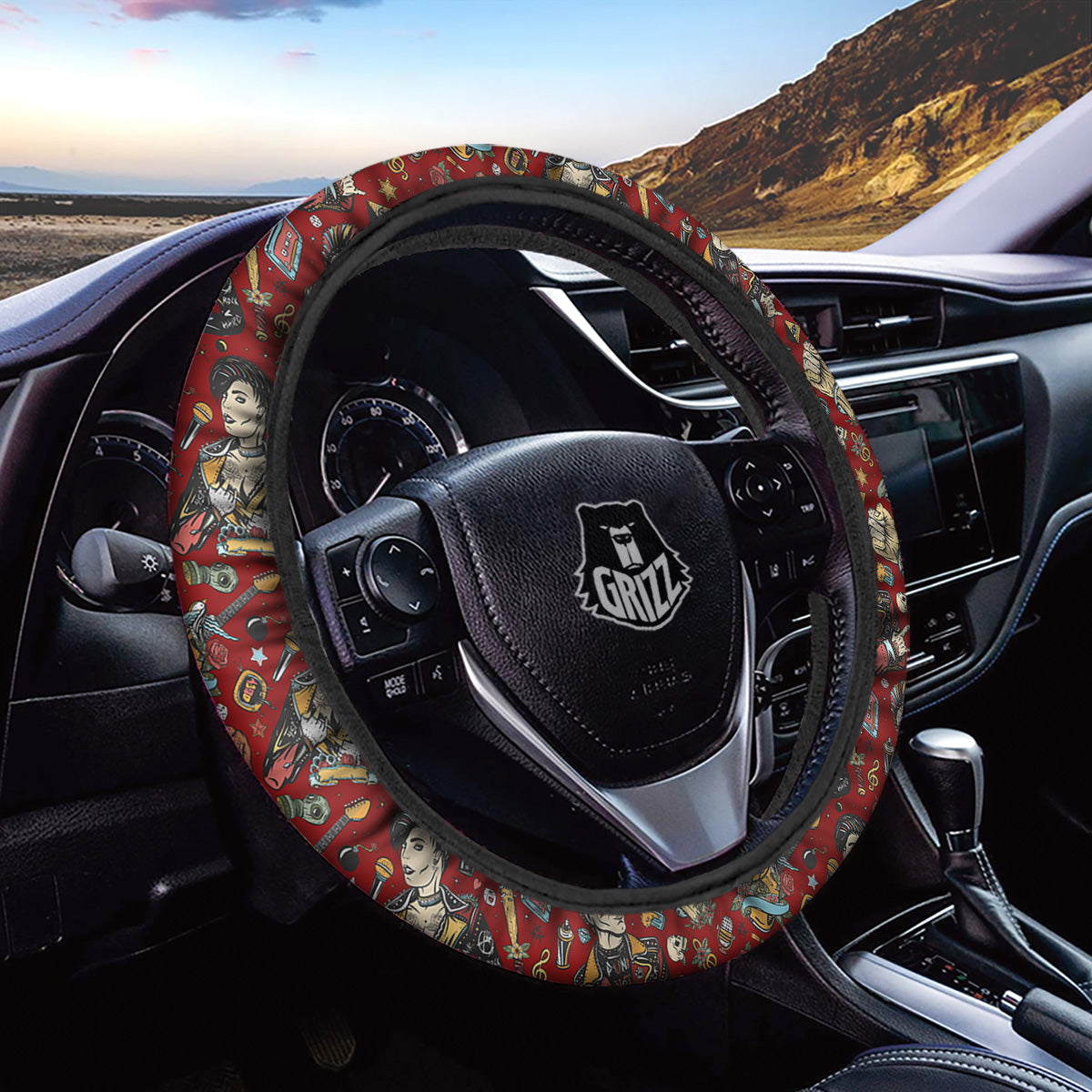 Punk Girl Lifestyle Tattoo Print Pattern Car Steering Wheel Cover-grizzshop