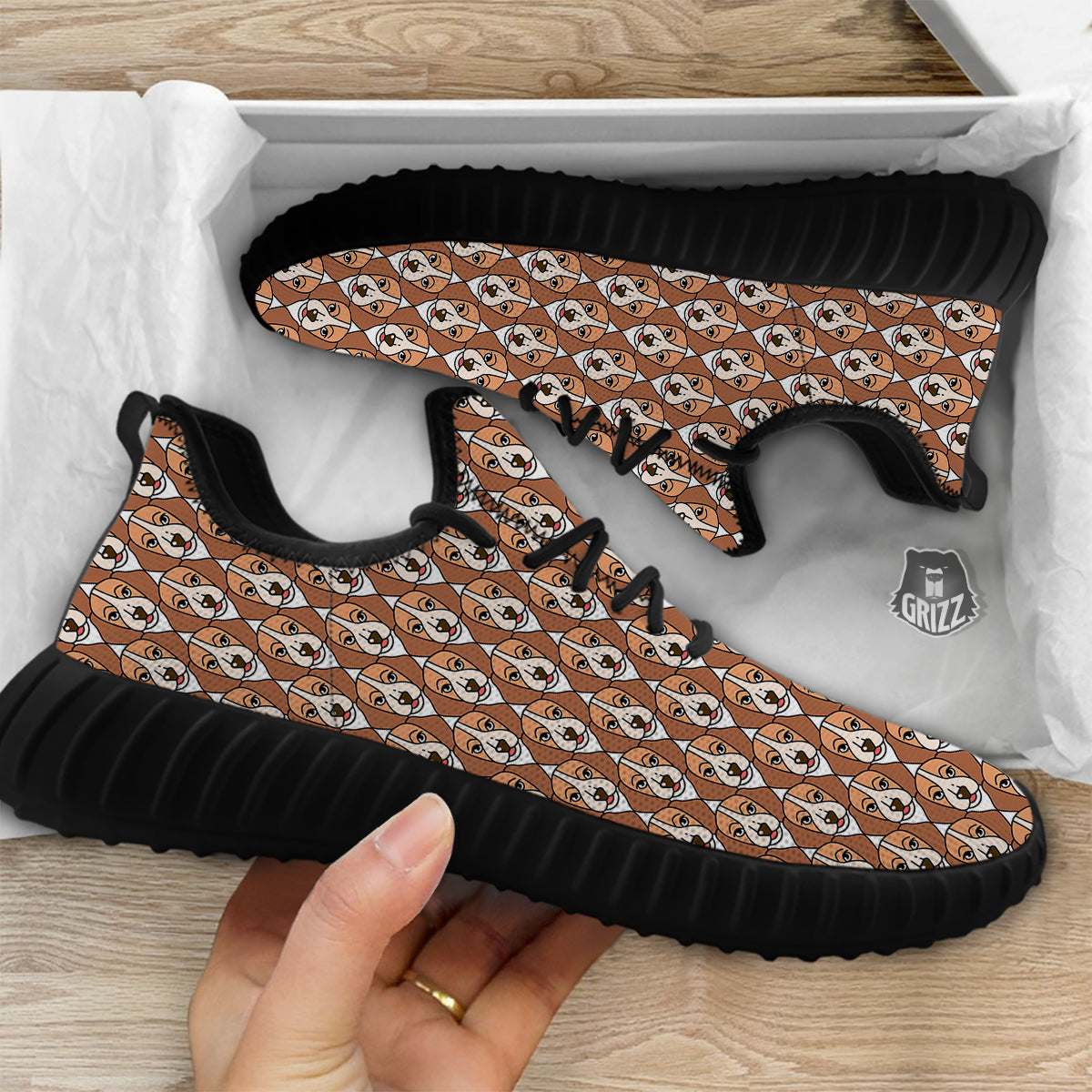 Puppy Adorable Beagle Print Pattern Black Walking Shoes-grizzshop