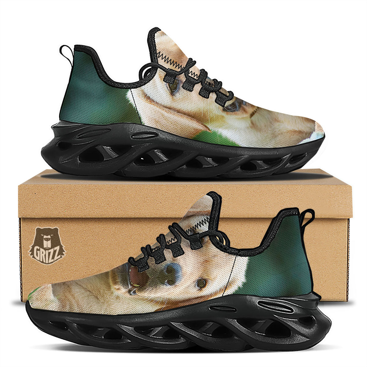 Puppy And Labrador Retriever Print Black Running Shoes-grizzshop