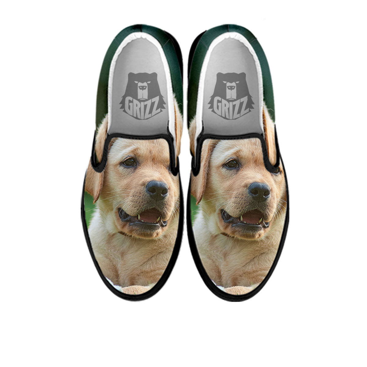 Puppy And Labrador Retriever Print Black Slip On Shoes-grizzshop