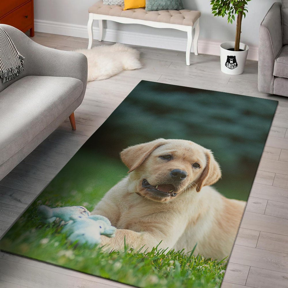 Puppy And Labrador Retriever Print Floor Mat-grizzshop