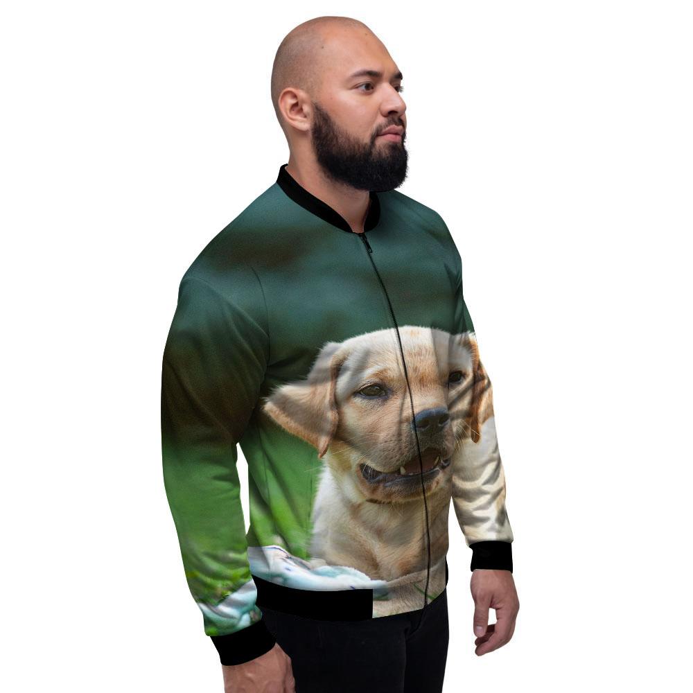 Puppy And Labrador Retriever Print Men's Bomber Jacket-grizzshop