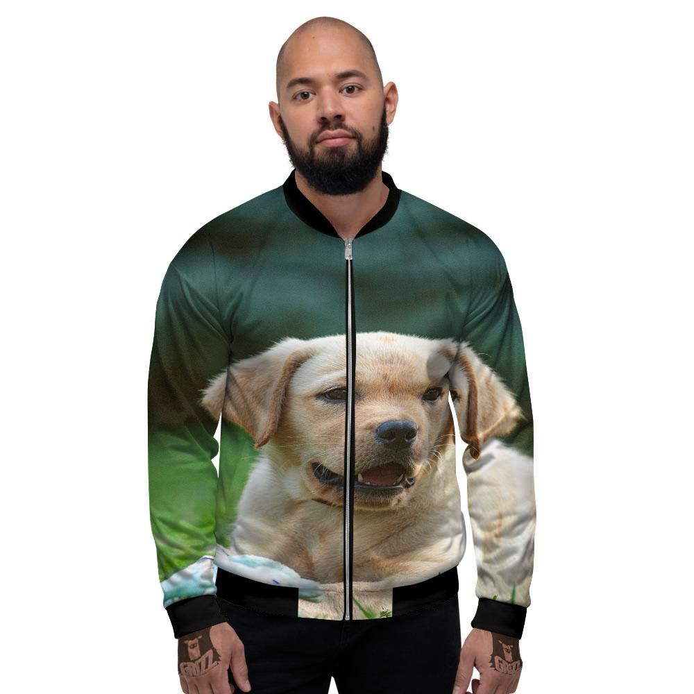 Puppy And Labrador Retriever Print Men's Bomber Jacket-grizzshop