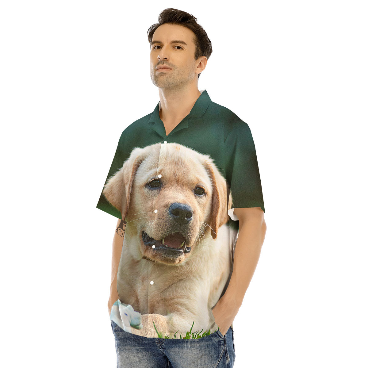 Puppy And Labrador Retriever Print Men's Hawaiian Shirt-grizzshop