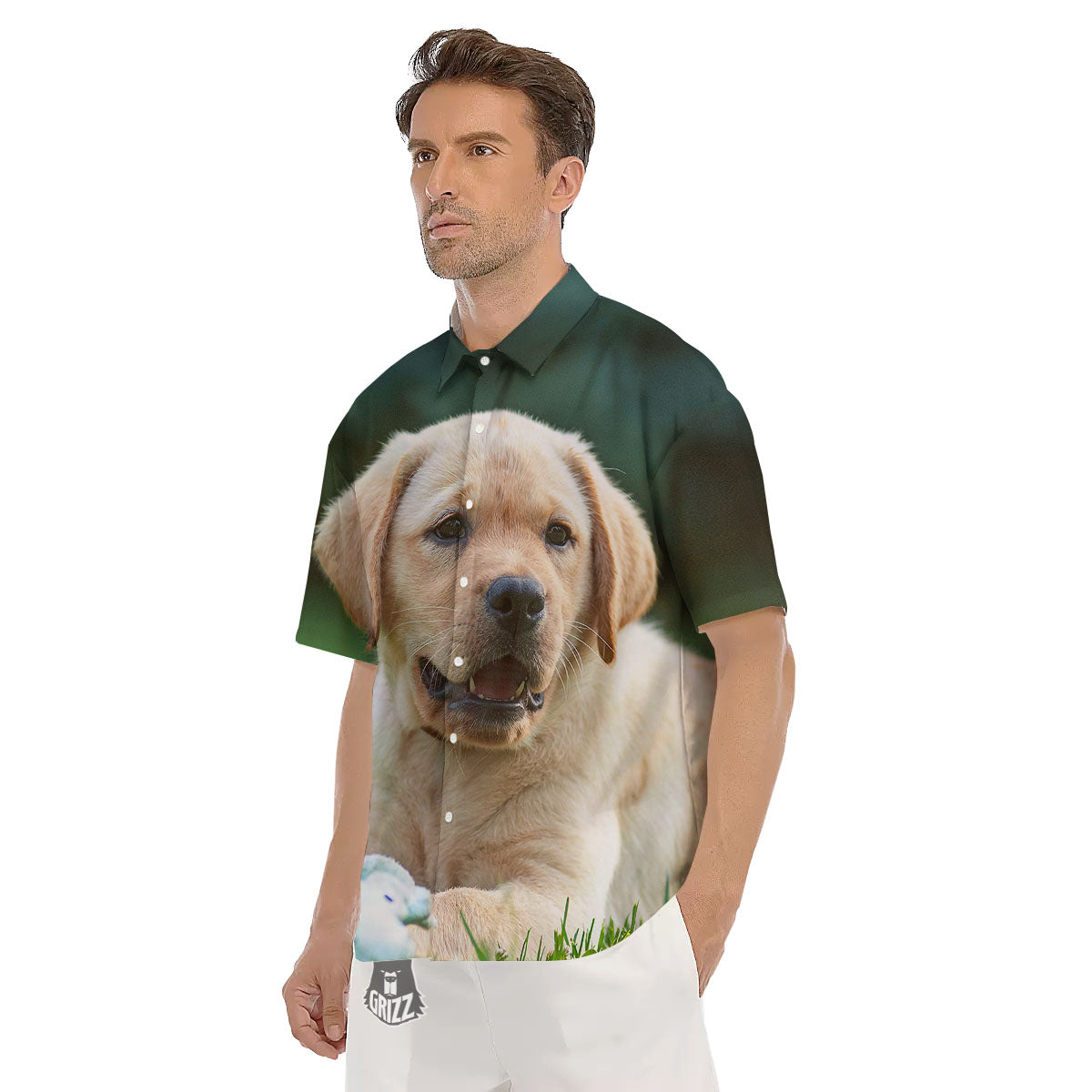 Puppy And Labrador Retriever Print Men's Short Sleeve Shirts-grizzshop