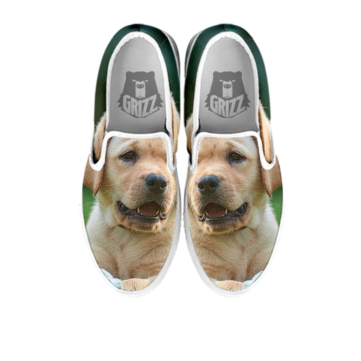 Puppy And Labrador Retriever Print White Slip On Shoes-grizzshop