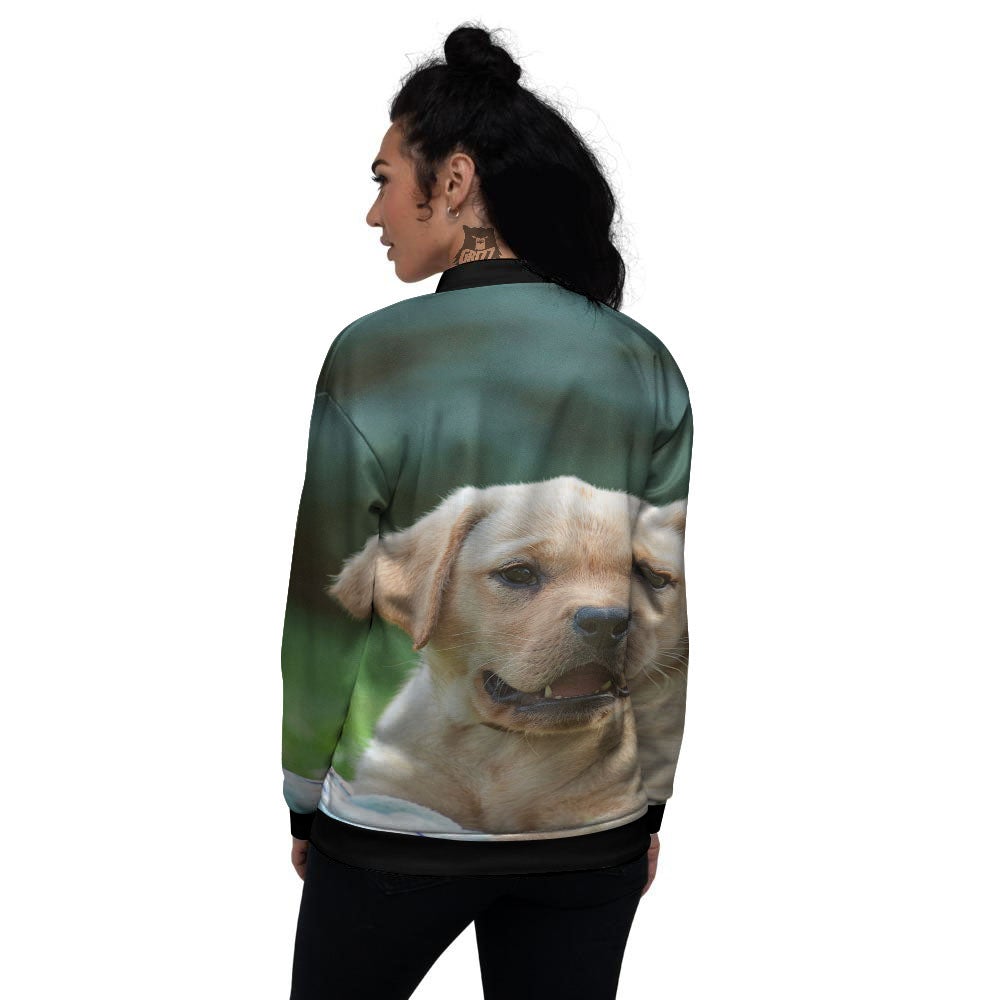 Puppy And Labrador Retriever Print Women's Bomber Jacket-grizzshop