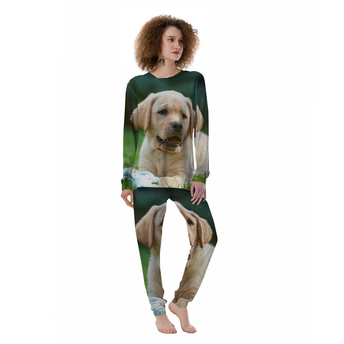 Puppy And Labrador Retriever Print Women's Pajamas-grizzshop