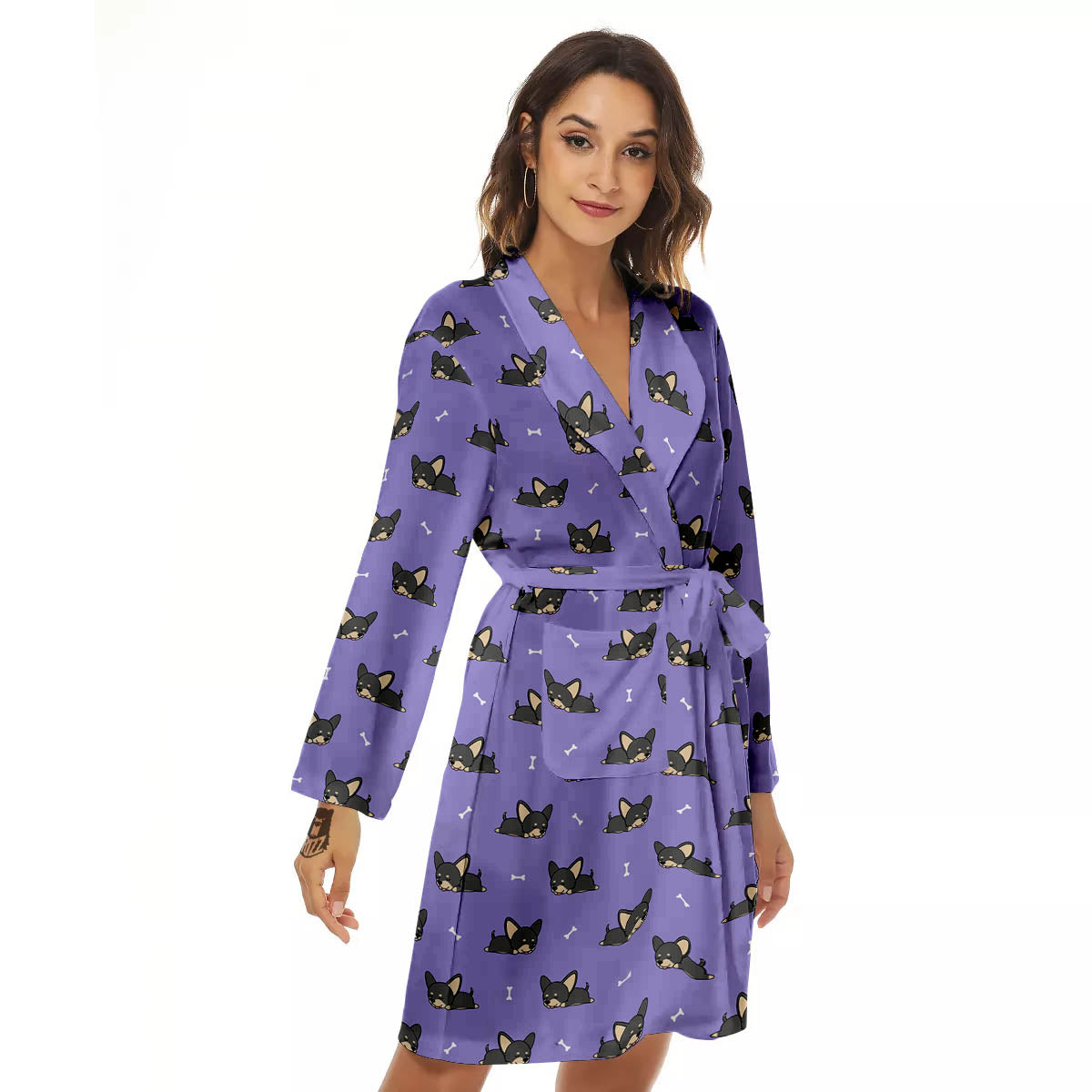 Puppy Chihuahua Print Pattern Women's Robe-grizzshop