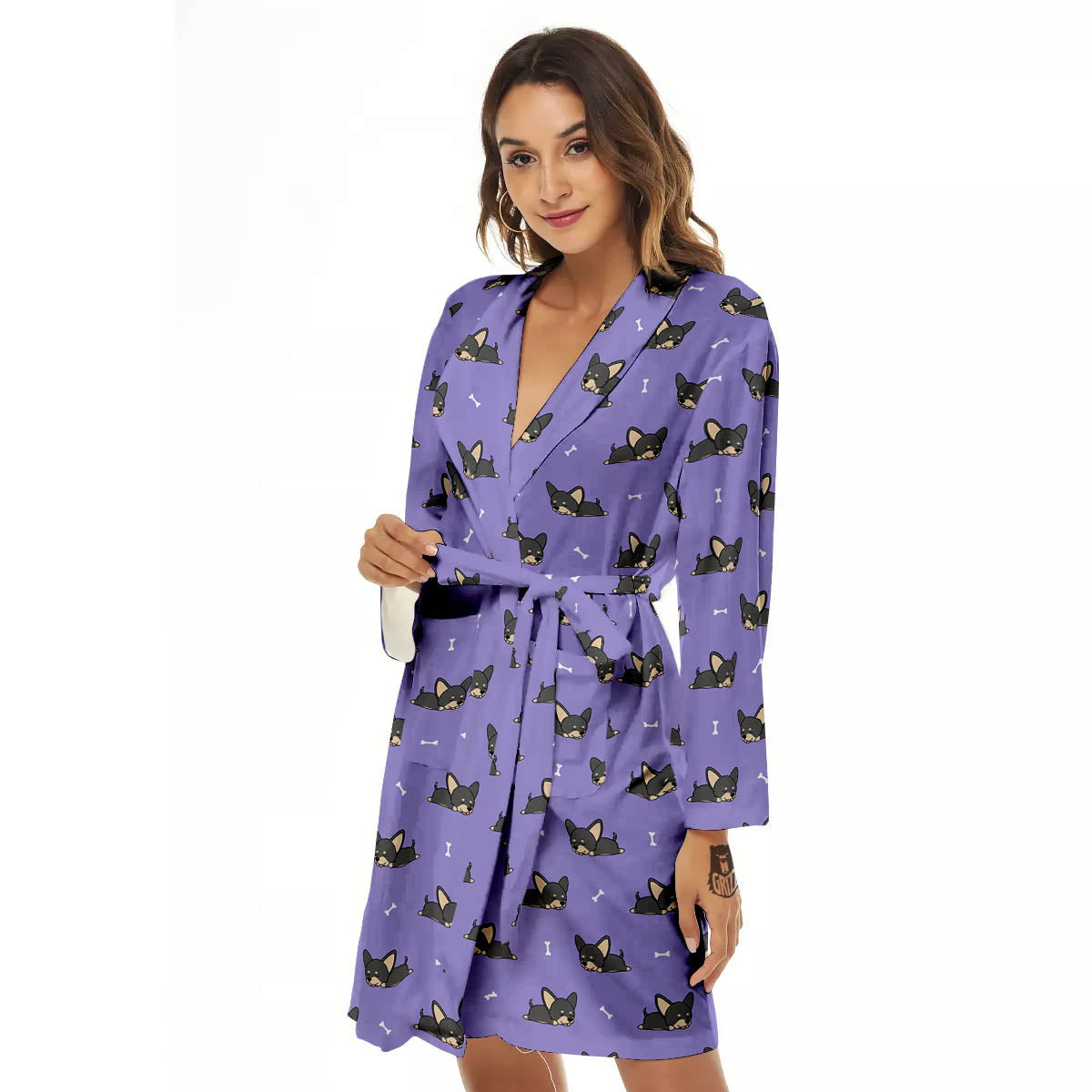 Puppy Chihuahua Print Pattern Women's Robe-grizzshop