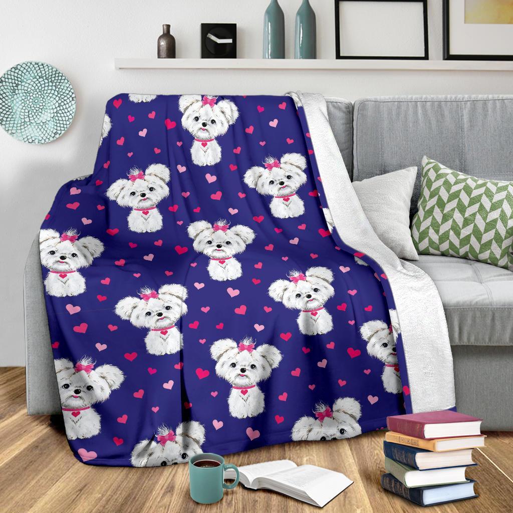 Puppy Dog Maltese Pattern Print Blanket-grizzshop