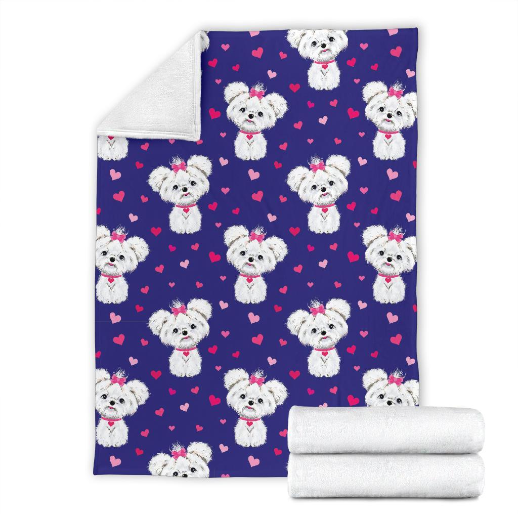 Puppy Dog Maltese Pattern Print Blanket-grizzshop
