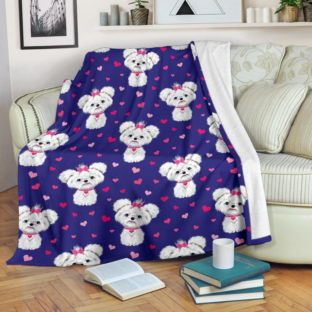 Puppy Dog Maltese Pattern Print Blanket-grizzshop