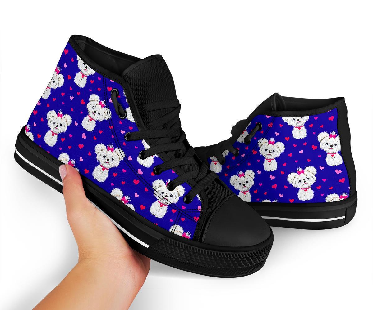 Puppy Dog Maltese Pattern Print Men Women's High Top Shoes-grizzshop