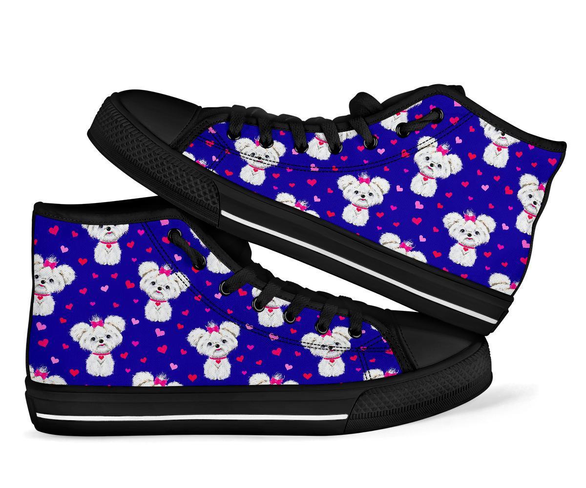 Puppy Dog Maltese Pattern Print Men Women's High Top Shoes-grizzshop